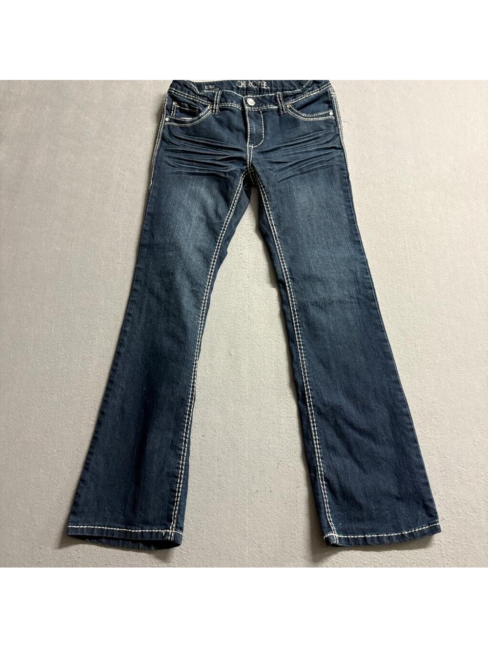 Cherokee Girls Bootcut Jeans Size 14 Dark Wash Thick Stitch Rhinestone Button